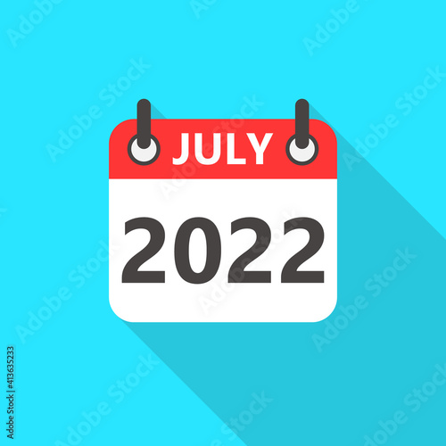 July 2022 Calendar Flat Style Icon Long Shadow. July 2022 Business Calendar Planner Flat Vector Icon. Vector Illustration