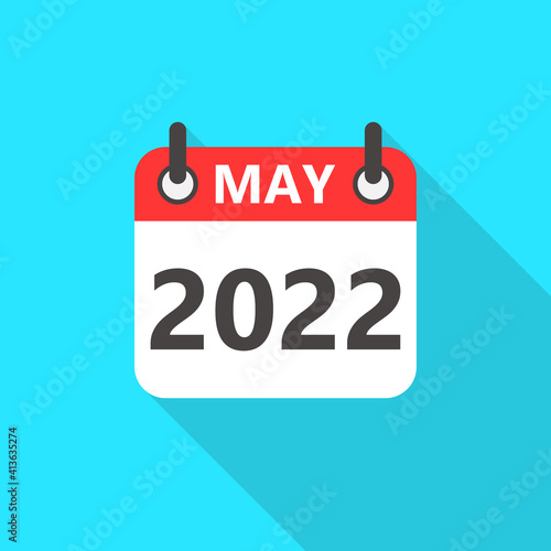 May 2022 Calendar Flat Style Icon Long Shadow. May 2022 Business Calendar Planner Flat Vector Icon. Vector Illustration