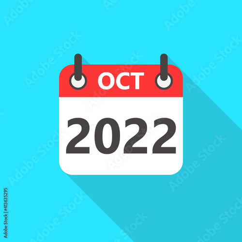 October 2022 Calendar Flat Style Icon Long Shadow. October 2022 Business Calendar Planner Flat Vector Icon. Vector Illustration