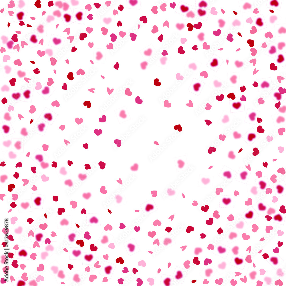 Heart Background.  Exploding Like Sign. Vector Template for Mother's Day Card. Red Pink St Valentine Day Card with Classical Hearts. Empty Vintage Confetti Template. 8 March Banner with Flat Heart.
