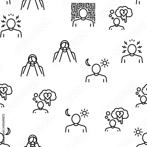 Psychological Problems Vector Seamless Pattern Thin Line Illustration