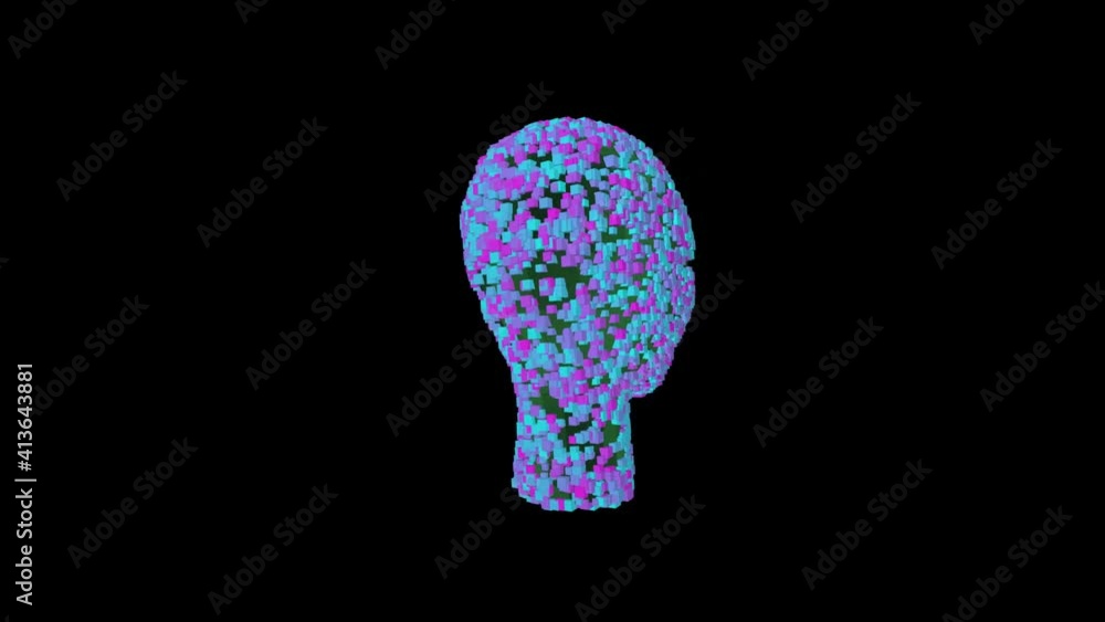 Glitchy 3D Cyberpunk Head Loop on black background Glitchy 3D Cyberpunk Head Loop on black background