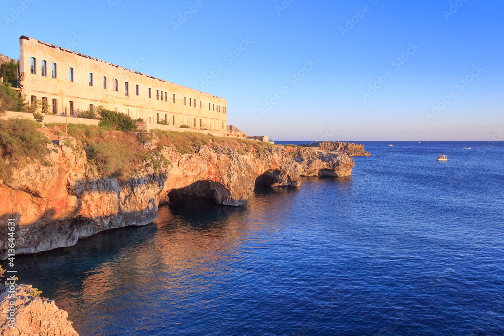 Santa maria di Leuca in Apulia (Italy): view of cave marine.They are the first caves leaving the port of town navigating along the Levante route, immediately below the monumental staircase.