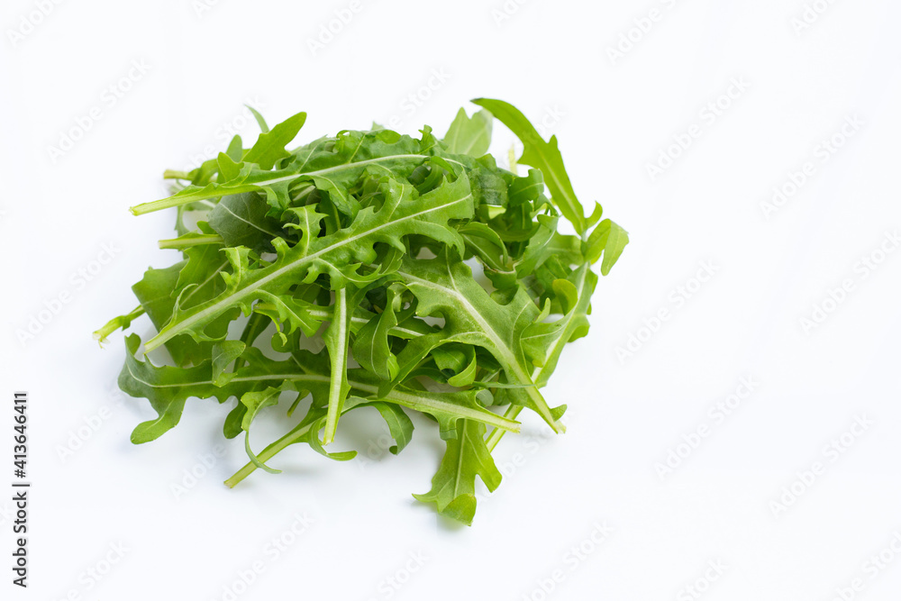 Fresh green rocket salad on white background. Fresh green rocket salad on white background.