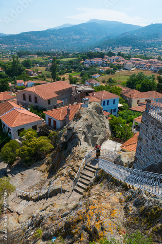 Panorama of Petra on Lesbos Greece when climbing stairs on the tower