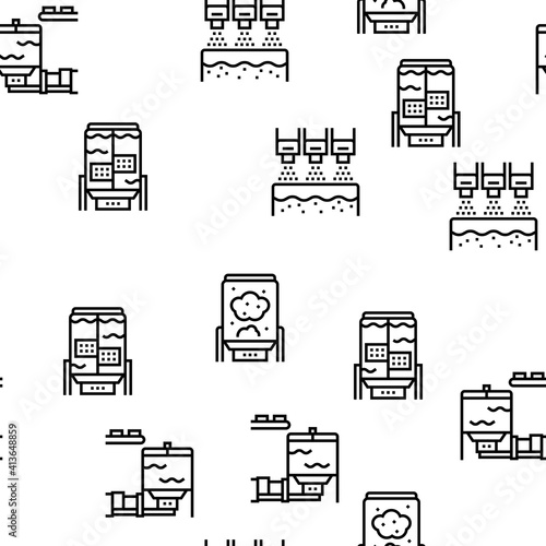 Paper Production Plant Vector Seamless Pattern Thin Line Illustration