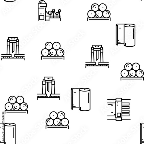 Paper Production Plant Vector Seamless Pattern Thin Line Illustration