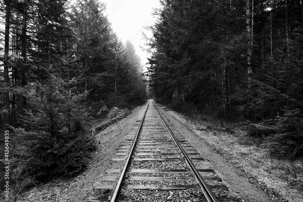 Abondoned white and black railroadtracks in Canada Abondoned white and black railroadtracks in Canada
