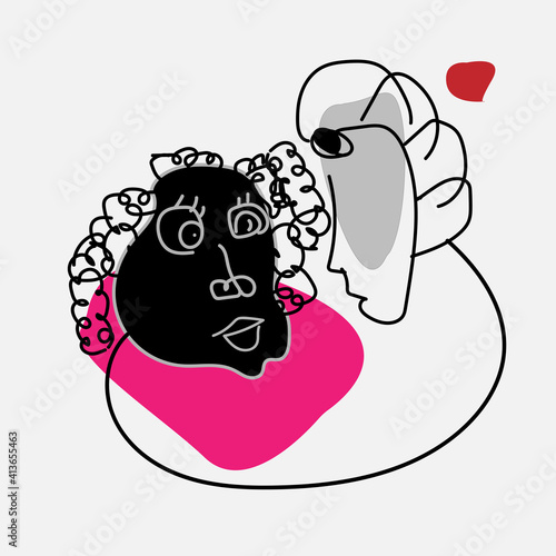 Line art Beautiful Surreal face abstract image.