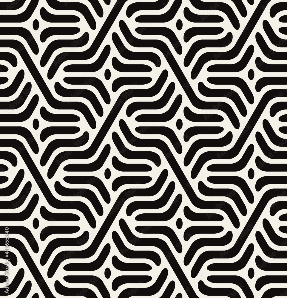 Vector seamless pattern. Modern stylish texture. Repeating geometric tiles with bold striped hexagons. Monochrome hexagonal trellis. Trendy graphic design. Can be used as swatch for illustrator.