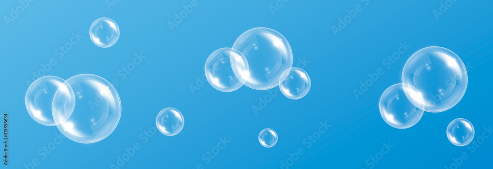 Vector soap bubble. Realistic soap,  glare. Foam bubbles png. Powder, soap, detergent. Vector image.