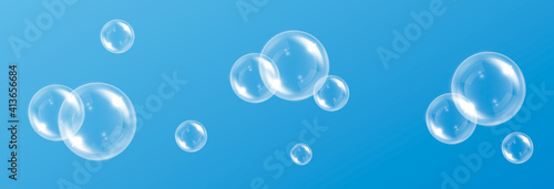 Vector soap bubble. Realistic soap,  glare. Foam bubbles png. Powder, soap, detergent. Vector image.