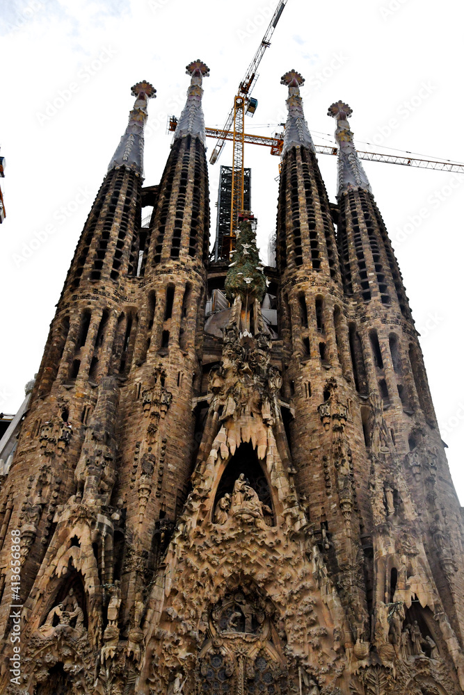 Three Porticos and Towers of the Nativity Façade Sagrada Família a