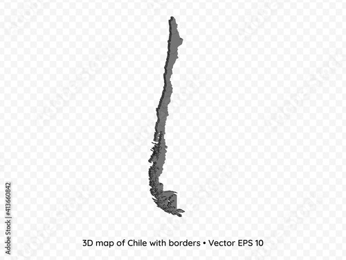 3D map of Chile with borders isolated on transparent background, vector eps illustration