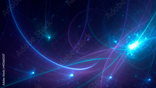 Abstract background, smooth blue lines on a black background