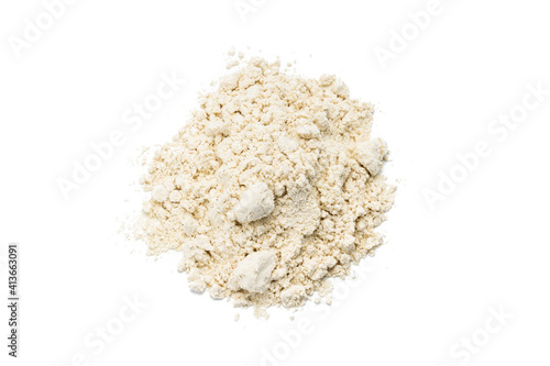 dry wasabi powder isolated on a white background. above view photo