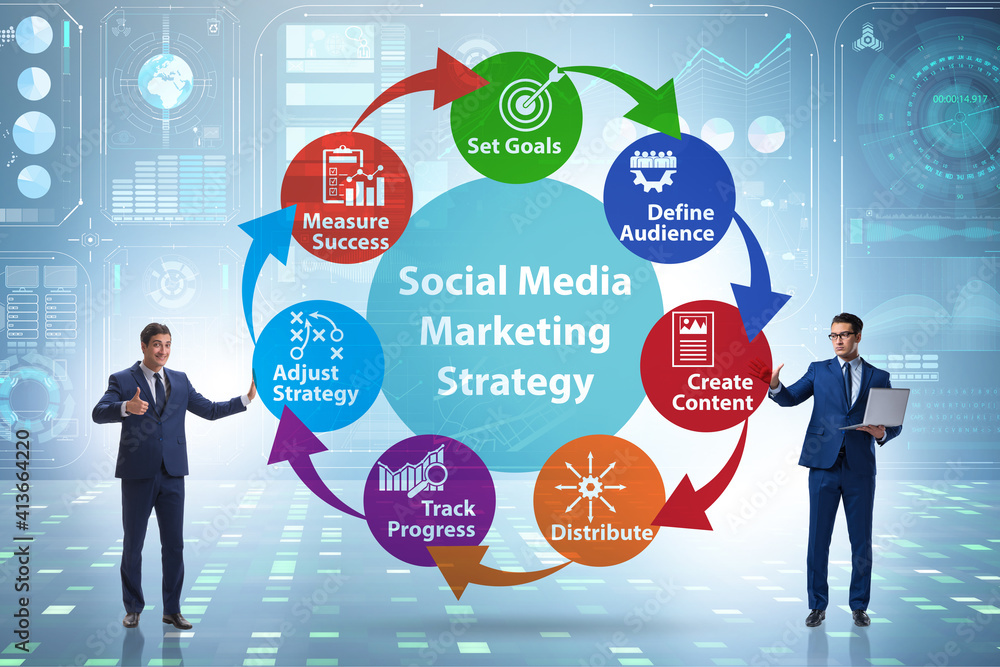 Businessman in SMM concept pressing button Businessman in SMM concept pressing button