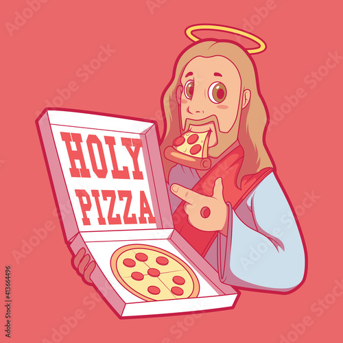 Holy Pizza vector illustration. Fast food,  delivery, brand design concept.