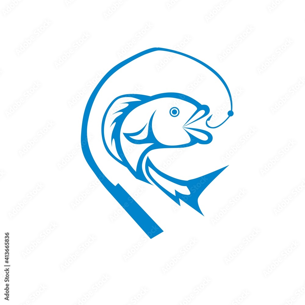 fish lured silhouette logo design. fishing logo in blue. logo for fishing club fish lured silhouette logo design. fishing logo in blue. logo for fishing club