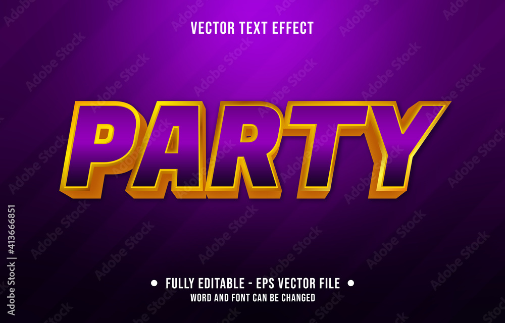 Editable text effect - party purple and yellow gold gradient color style