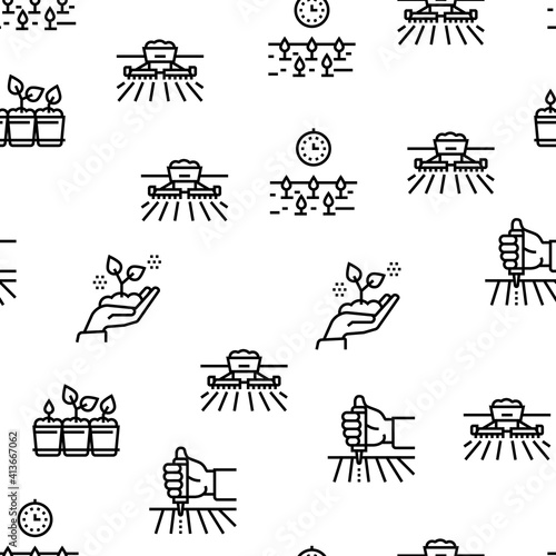 Sowing Agricultural Vector Seamless Pattern Thin Line Illustration