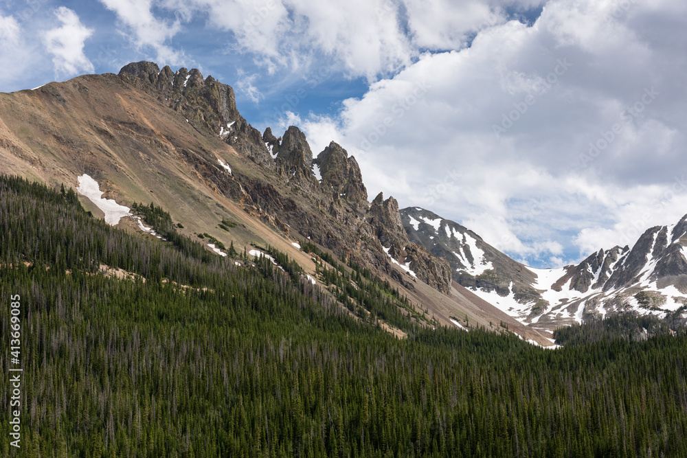 12,390 Foot (3,807 Meter) Nokhu Crags and Never Summer Mountains in Northern Colorado.
