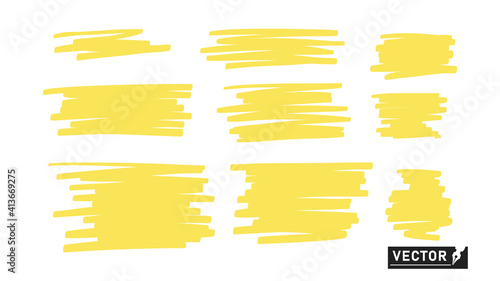 Marker yellow strokes, lines. Vector design elements on a white background.