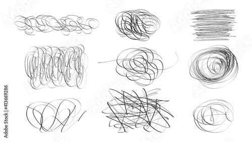 Doodle set circles vector chaotic lines. Objects on a white background.