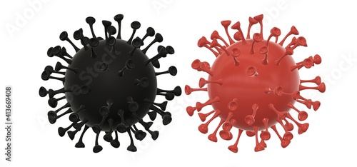 Coronavirus abstract render, mutant variant splitting and floating, COVID 19 virus 