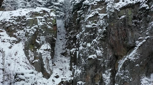 Wallpaper Mural Aerial View of Snow on Steep Cliffs of Vlci Jamy (Wolf Pit), Natural Monument of Czech Republic. Cold Winter Day and Snow in Carlsbad Area, Drone Shot Torontodigital.ca