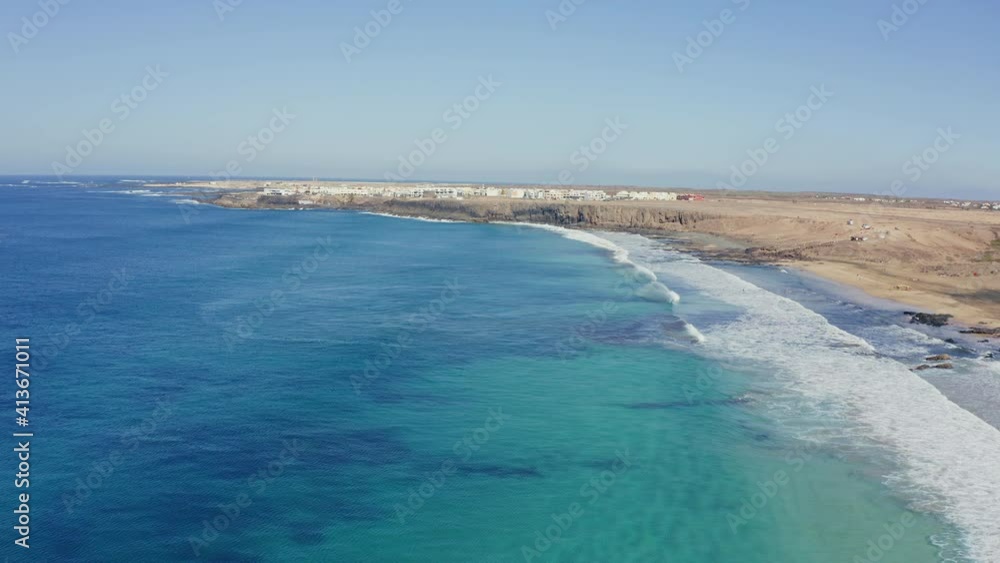 Spain, Canary Islands, Fuerteventura: aerial view of El Cotillo, Playa del Castillo and El Cotillo Kite Beach Spain, Canary Islands, Fuerteventura: aerial view of El Cotillo, Playa del Castillo and El Cotillo Kite Beach