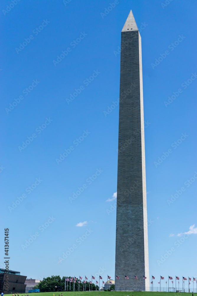 The Washington Monument is located in Washington D.C. It is a tower in the National Mall. 