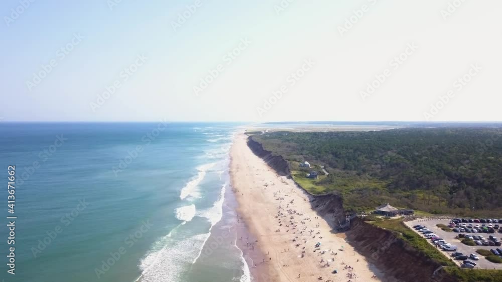 The Beautiful Tourist Island In Cape Cod, Massachusetts, USA Composed Of White Sand and Turquoise Water During Sunny Day - Aerial Shot The Beautiful Tourist Island In Cape Cod, Massachusetts, USA Composed Of White Sand and Turquoise Water During Sunny Day - Aerial Shot