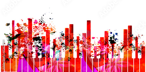 Music promotional poster with multicolored piano keyboard isolated vector illustration. Colorful music background with piano keys for live concert events, music festivals and shows, party flyer