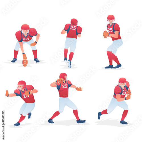 American Football Player Set stock illustration ,American football team players in action white on isolated. vector