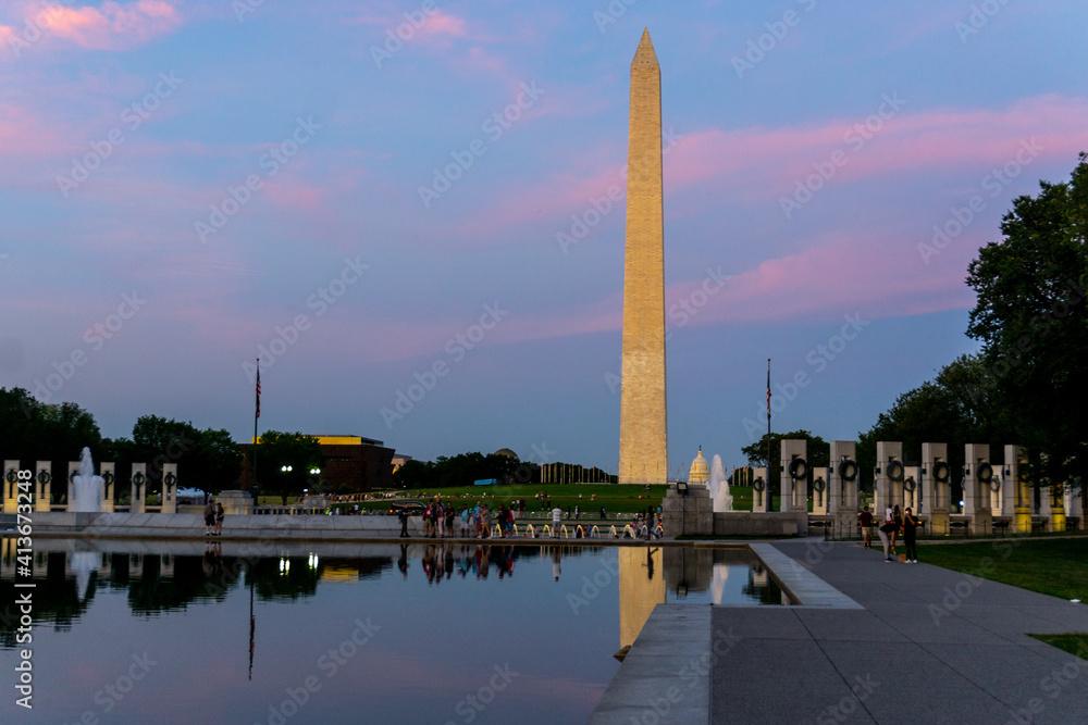 The Washington Monument is located in Washington D.C. It is a tower in the National Mall. 