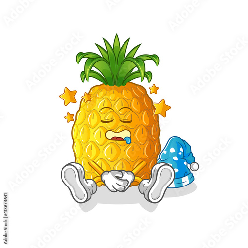 pineapple sleeping character. cartoon mascot vector