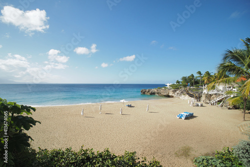 Panorama of the Empty tropical Beach in Dominican Republic during Coronavirus Pandemic. photo