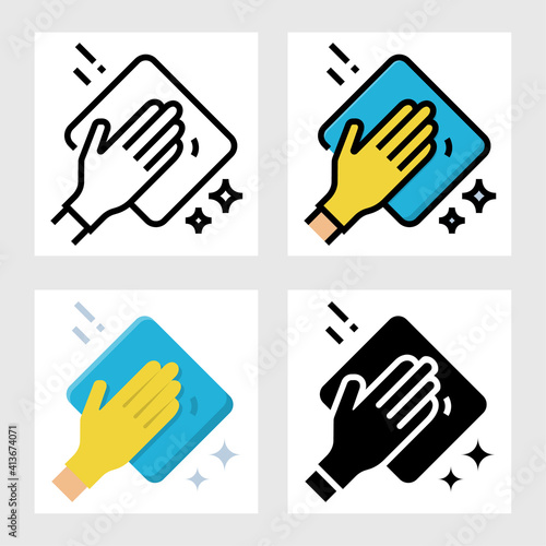 Hand wiping cloth icon vector design in filled, thin line, outline and flat style.