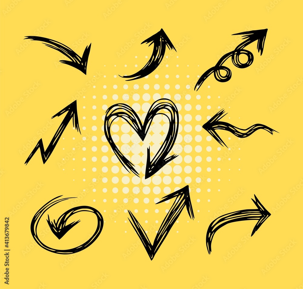 Fototapeta premium Set of arrows vector illustration.Arrow doodles vector