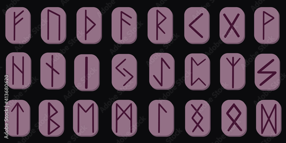 Scandinavian runes. Old Germanic alphabet. futhark. Vector graphics, isolated. Magic ligature, design providing occult esoteric services. Runic formulas