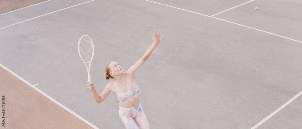Teen girl playing tennis,  healthy young athletes training, active wellbeing concept