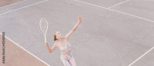 Teen girl playing tennis,  healthy young athletes training, active wellbeing concept © SewcreamStudio