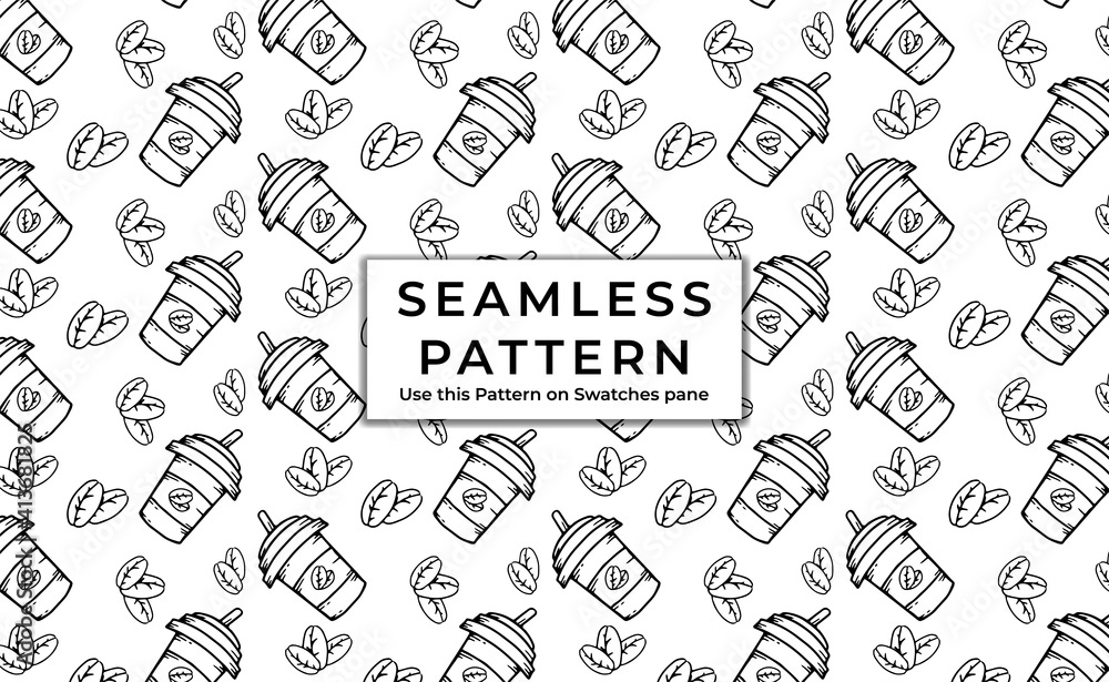 Seamless coffee background with branch of coffee and coffee beans. Hand drawn illustration in sketch style. wallpaper for coffee shop. Seamless coffee background with branch of coffee and coffee beans. Hand drawn illustration in sketch style. wallpaper for coffee shop.
