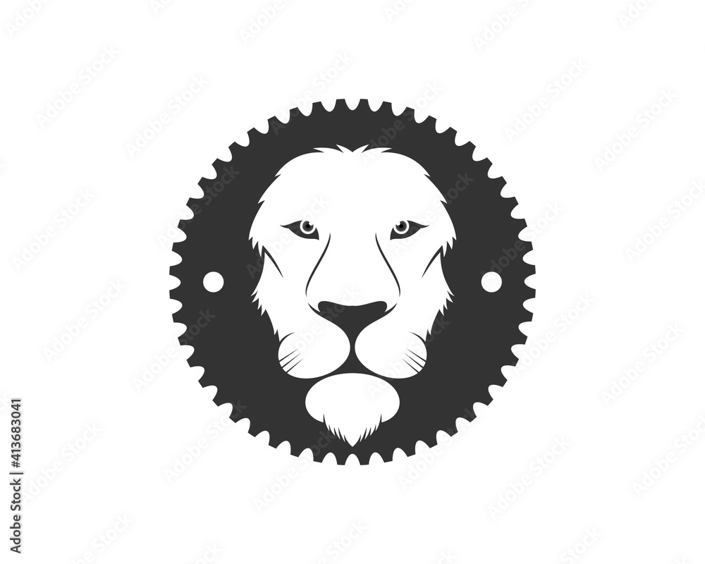Lion head with gear shape logo