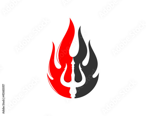 Trident inside the fire flame logo