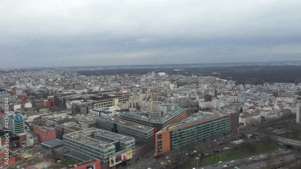 AERIAL Buildings and Neighborhoods in Paris, France on a gloomy day AERIAL Buildings and Neighborhoods in Paris, France on a gloomy day