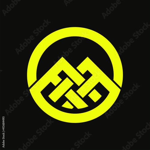 Initial letter F or FF logo template with geometric twin mountain and heraldic font illustration in flat design monogram