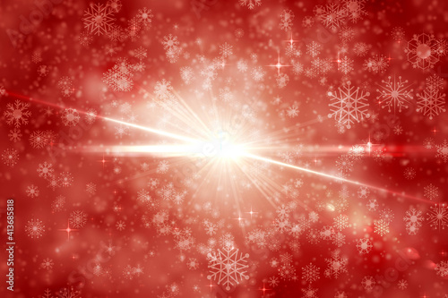 Abstract illustration of christmas snowflakes and spot of light against red background