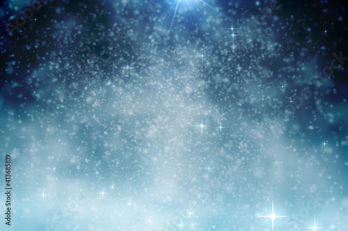 Abstract illustration of christmas shining stars and spots of light against blue background